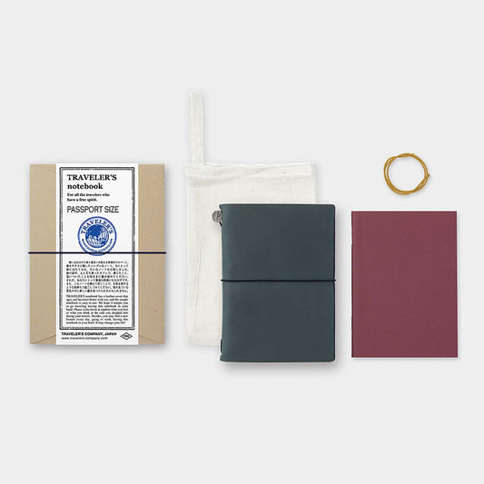 TRAVELER’S Company Passport Size notebook in Blue with elastic band and smooth leather cover