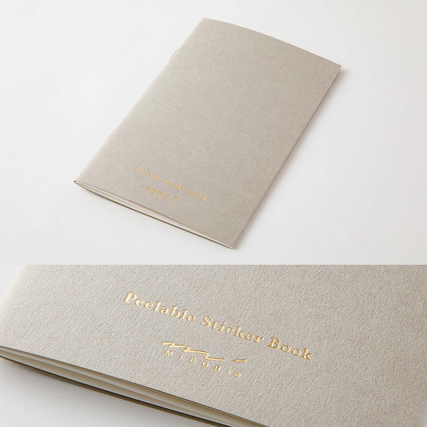Midori sticker book with pocket in grey—20 peel-off pages plus 2 pockets for carrying stickers on the go