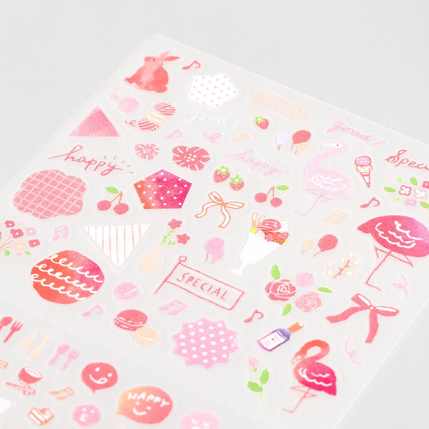 Midori Colour Series pink planner stickers – 1 sheet with mini icons for journaling and calendars