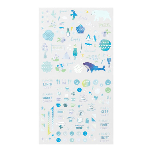 Midori Colour Series blue planner stickers – 1 sheet with functional mini icons for diaries and planners. Whale.