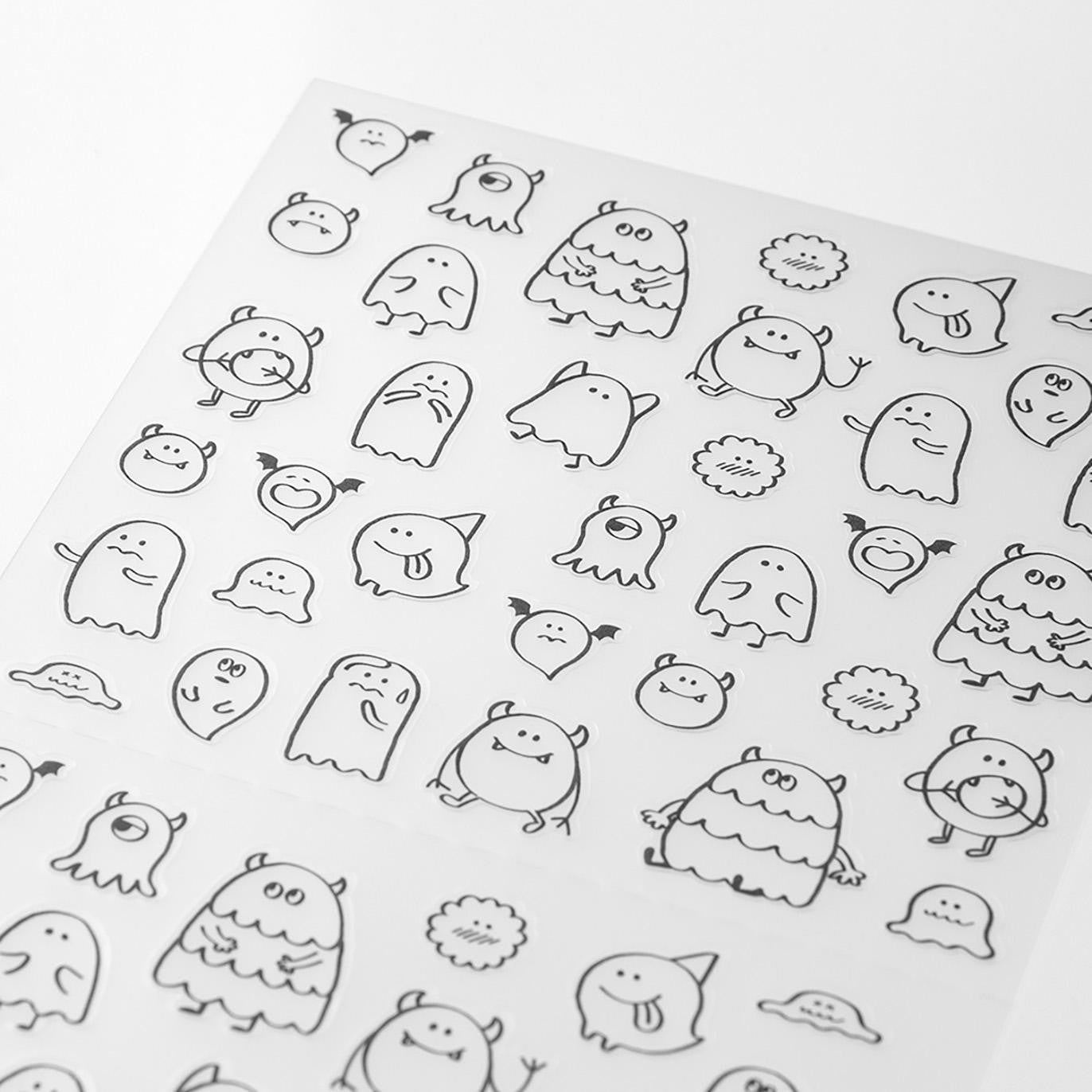 Midori Chat Series monster stickers – 1 monochrome sheet with playful monster illustrations for planners and journals