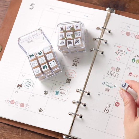 Beverly Mini Stamp Set – Animal featuring 9 mini wooden rubber stamps with animal illustrations