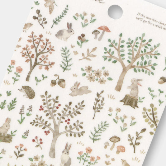 Mind Wave forest rabbit tracing paper sticker sheet with rabbits, trees, mushrooms, and soft muted colours
