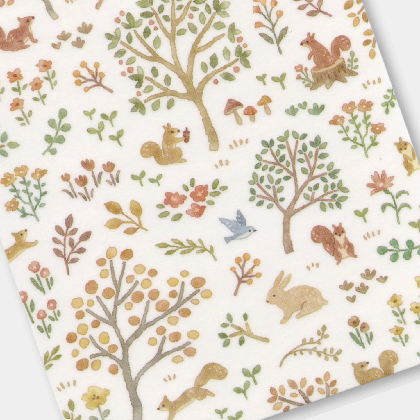 Mind Wave In the Forest squirrel tracing paper sticker sheet with woodland animals, trees, leaves, and soft muted colours