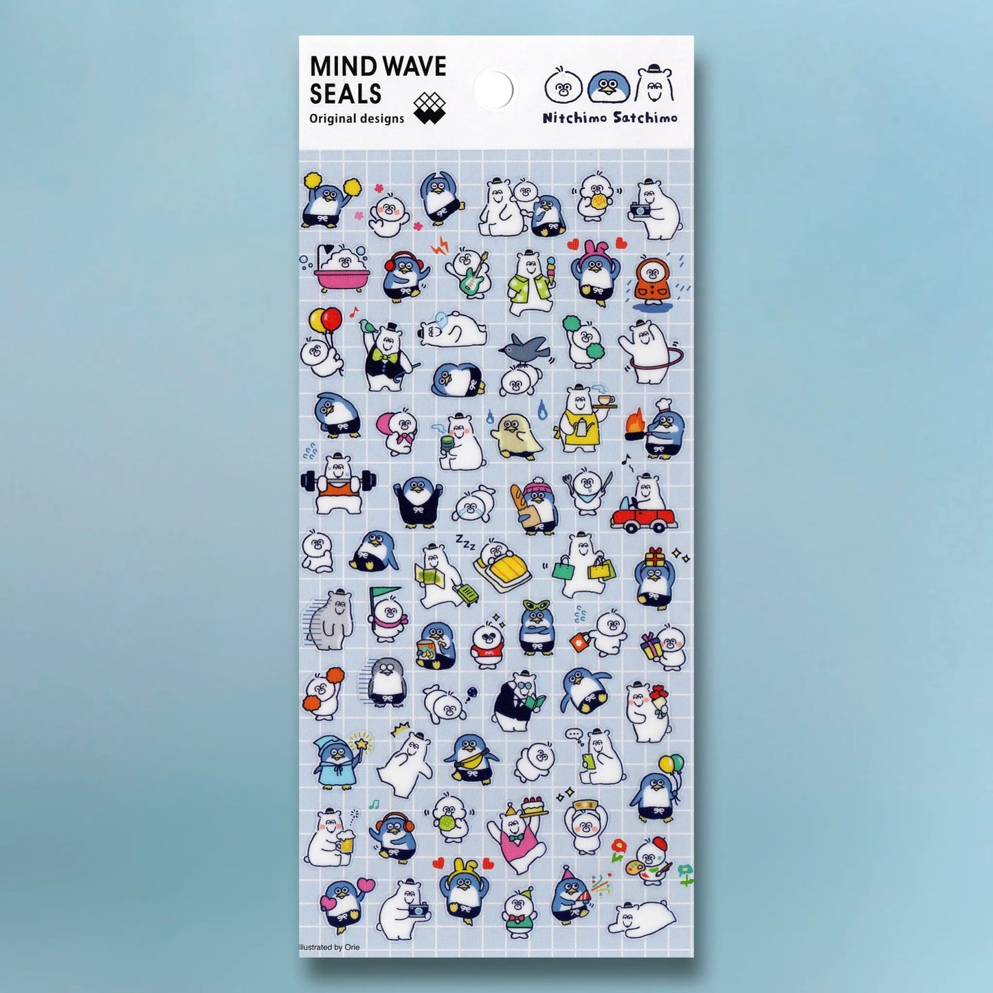 Mind Wave Seal Stickers - Nitchimo Satchimo sheet featuring adorable polar bears, penguins, and seals on clear PET material