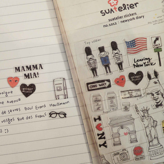 Suatelier Daily Deco New York Diary stickers with taxi Statue of Liberty Broadway and city illustrations
