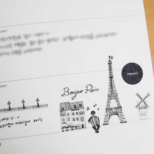 Suatelier Daily Deco Midnight Paris stickers with Eiffel Tower cafes pastries and Paris landmarks