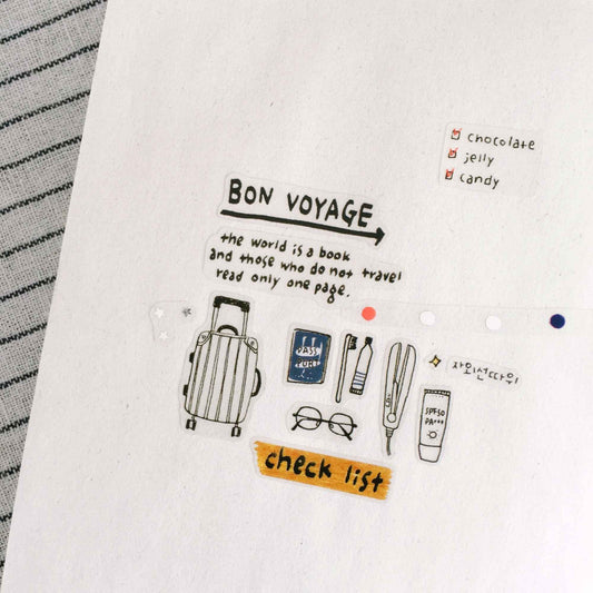 Suatelier Daily Deco Travel Note stickers with suitcase checklist passport and travel essentials illustrations