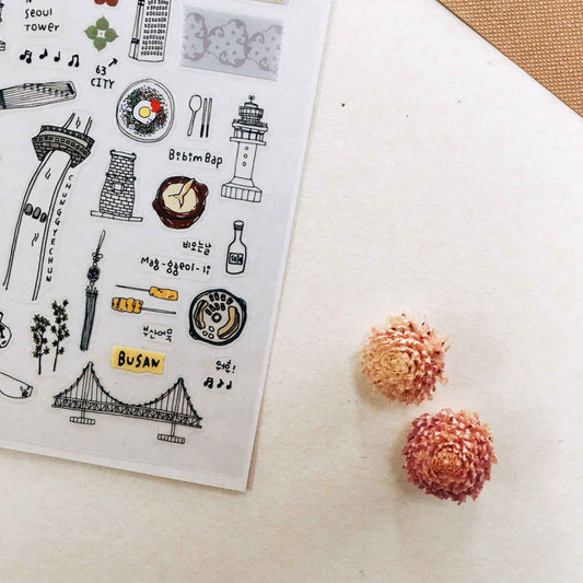 Suatelier Daily Deco The Beauty of Korea stickers with Seoul landmarks food and cultural illustrations