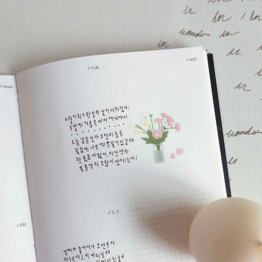 Suatelier Daily Deco Fleur 1124 sticker sheet with illustrated flowers, foliage, and floral arrangements in soft pastel tones