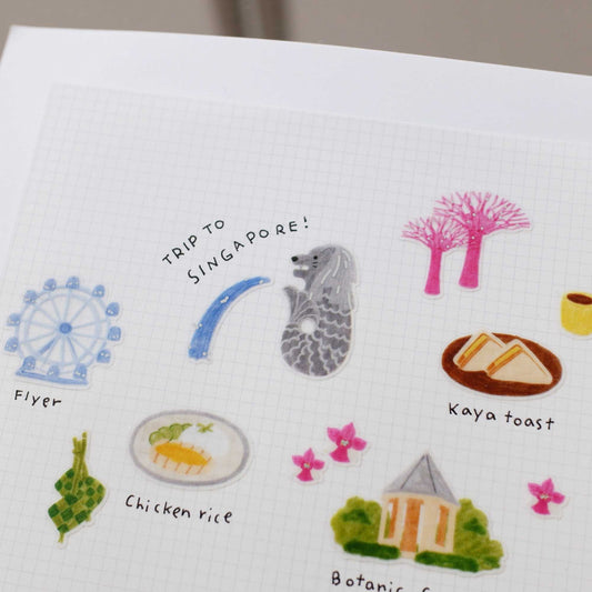Suatelier Daily Deco Trip to Singapore stickers with Merlion Marina Bay Sands and travel icons