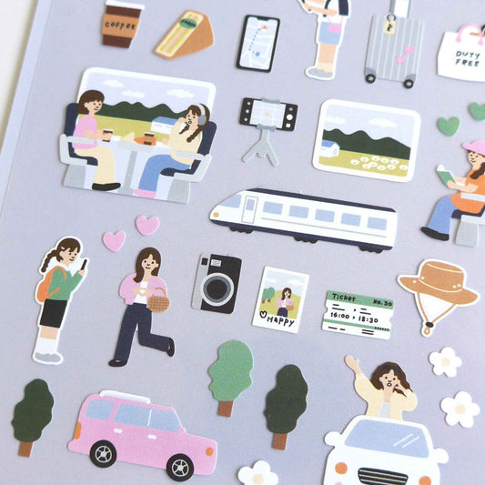 Suatelier Daily Deco Vlog Trip travel themed stickers with airport train car and travel scenes