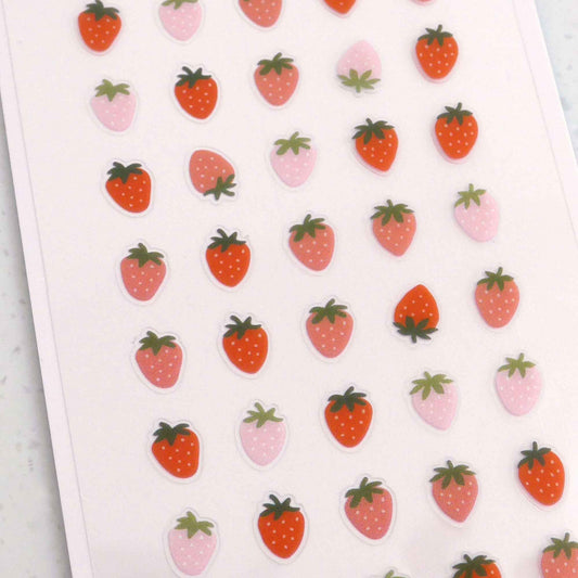 Suatelier Deco.20 strawberry mini sticker sheet with small red and pink strawberries in a clean, minimal style