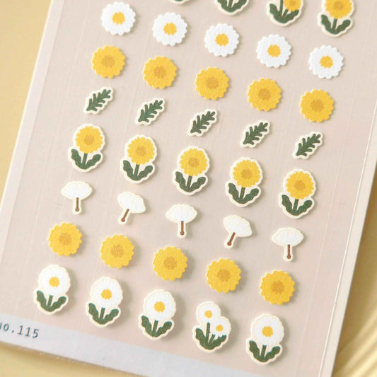 Suatelier Flower.02 daisy mini sticker sheet with soft yellow floral illustrations in a minimal style