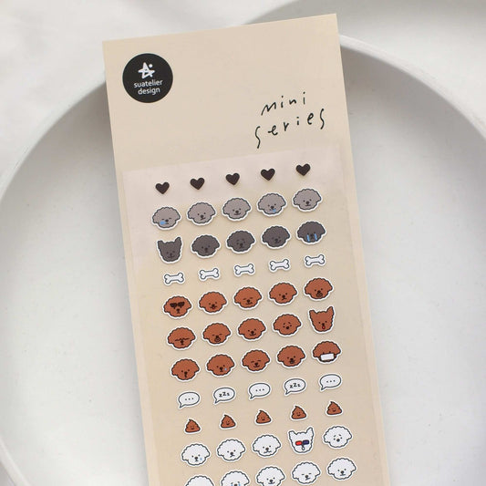 Suatelier Mini Series Pooches & Poops stickers sheet with cute dog faces and playful icons