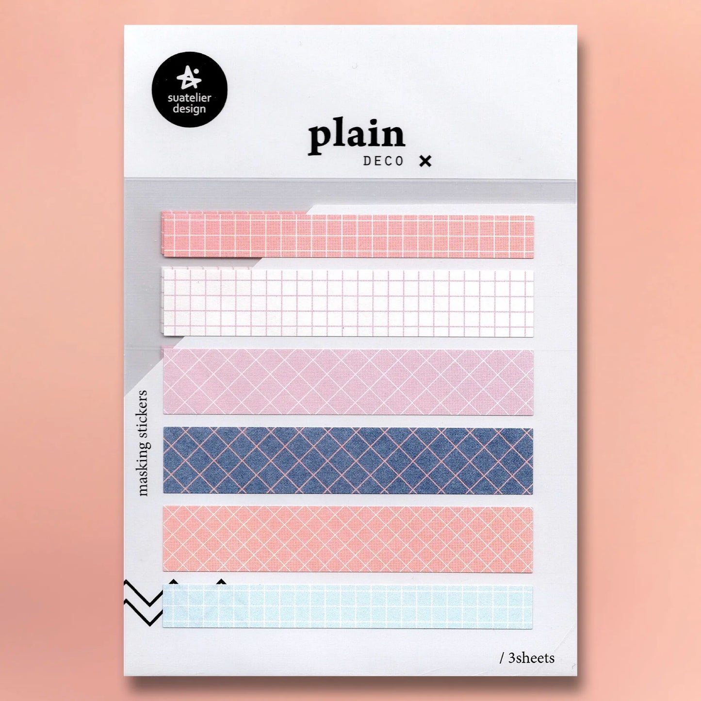 Suatelier Plain Deco Masking Stickers Plain.07 set with 3 sheets of soft-toned washi-style stickers
