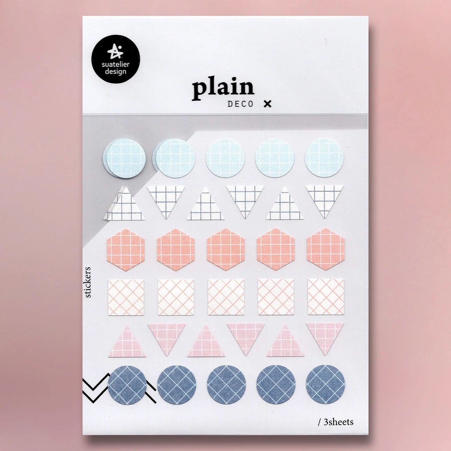 Suatelier Plain Deco Masking Stickers Plain.07 set with 3 sheets of soft-toned washi-style stickers