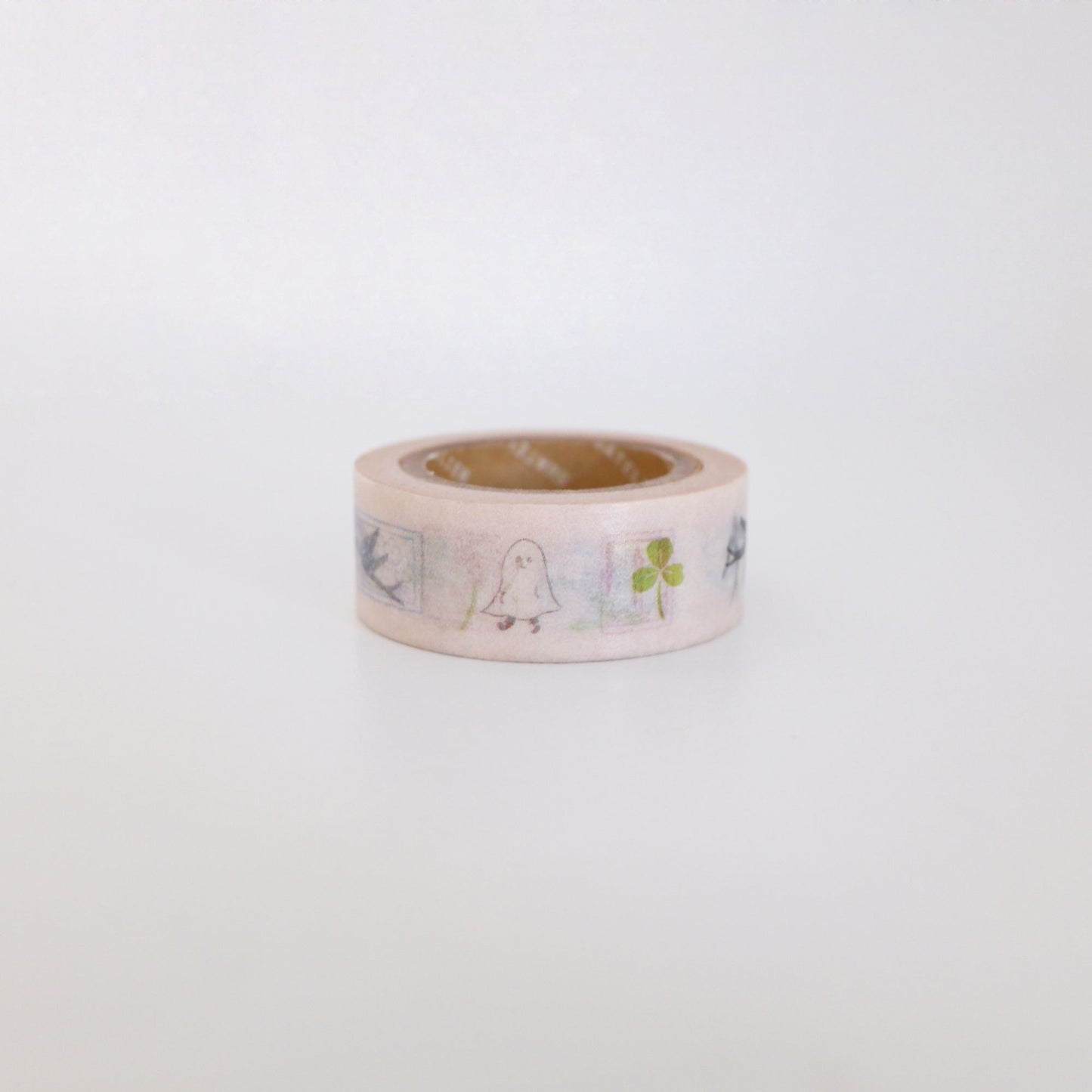 Suatelier Washi Tape 708 Illust 05 bird clover ghost and vintage stamp illustration 15mm x 7m decorative paper tape