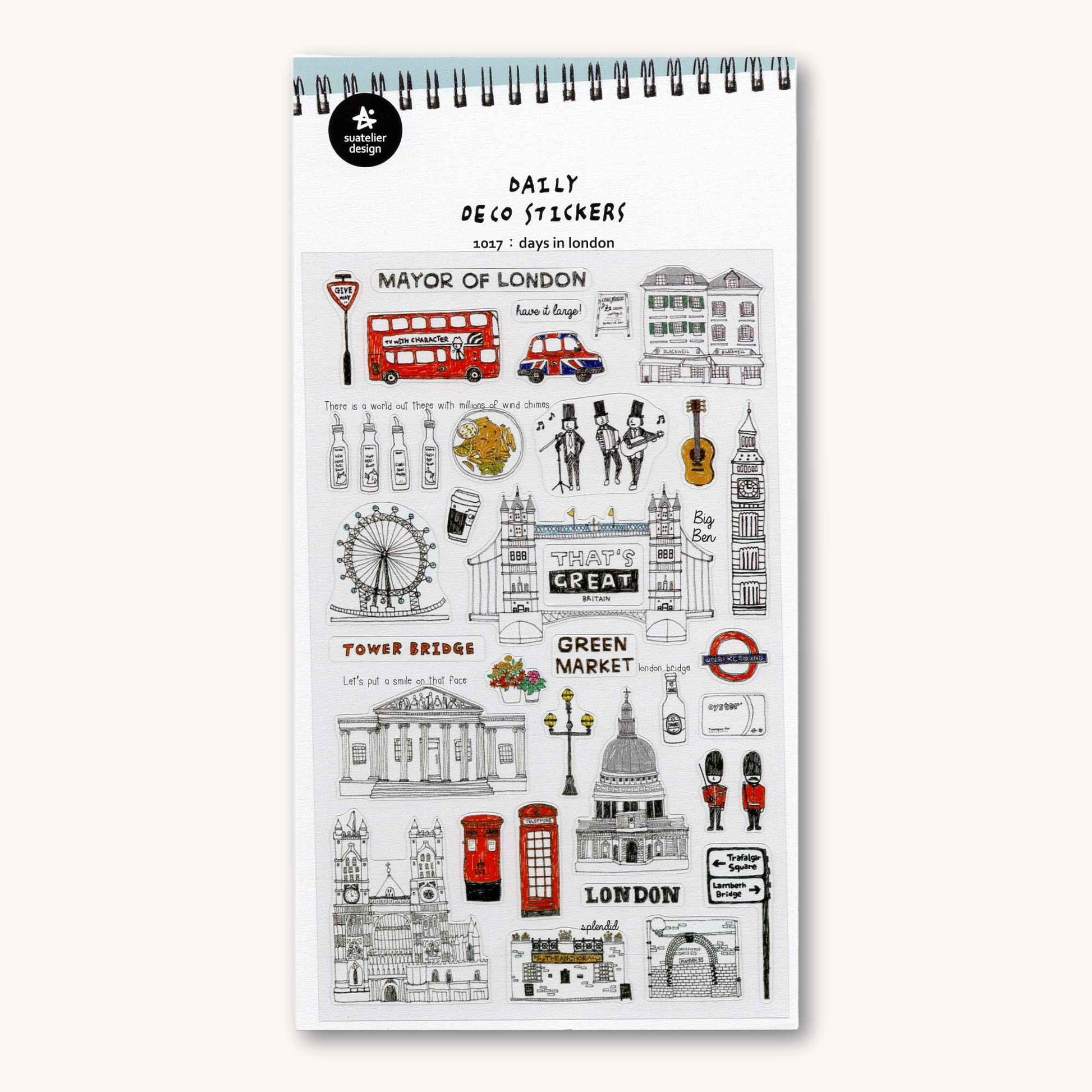 Suatelier Daily Deco Days in London stickers with Big Ben red bus Tower Bridge and London icons