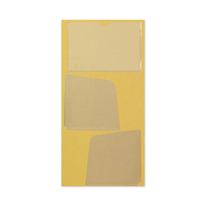 TRAVELER’S notebook self-adhesive pocket stickers with three clear PVC storage pockets for Regular Size notebooks.