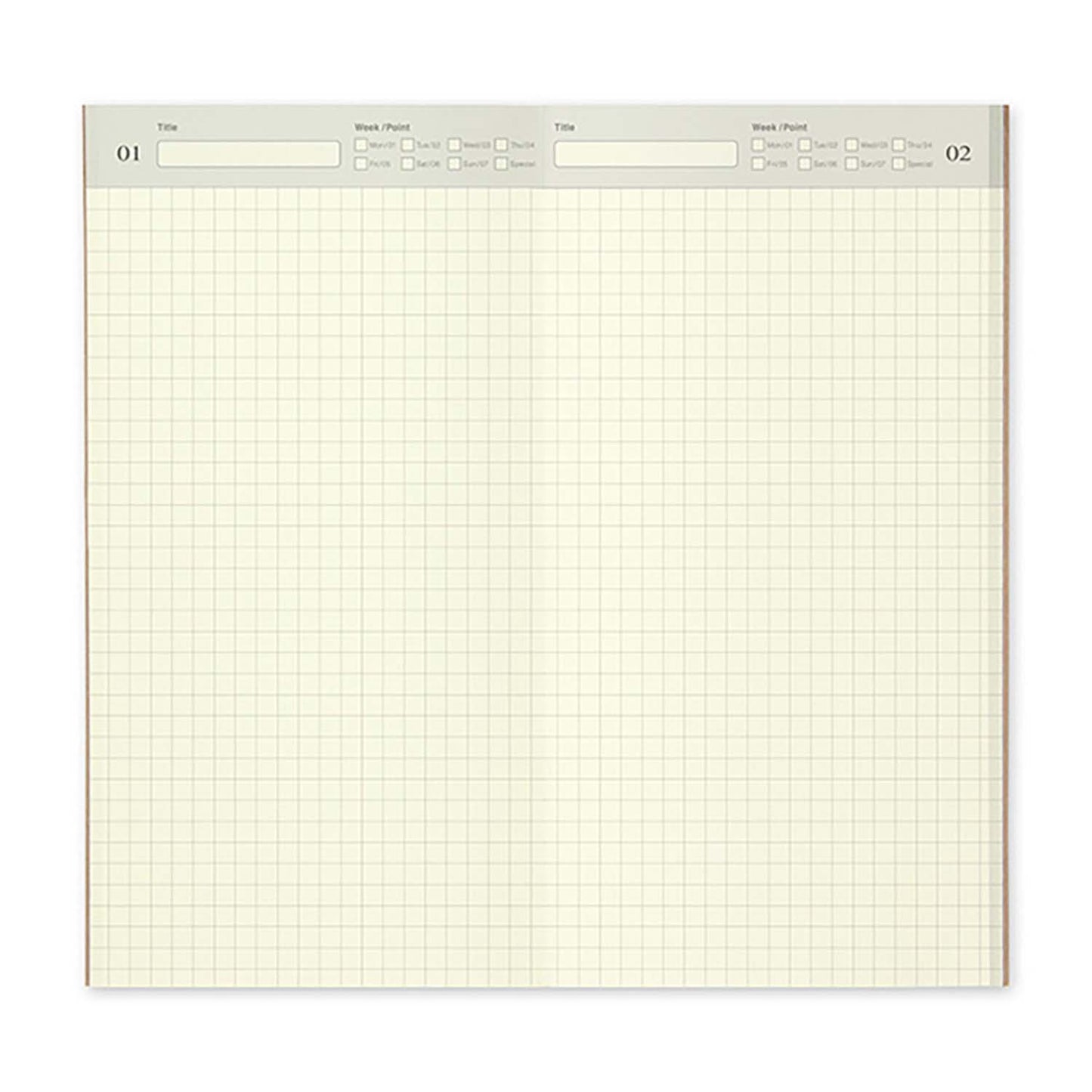 TRAVELER’S notebook Refill 005 – Daily Diary | Regular Size – grid page layout with space for titles and date tracking