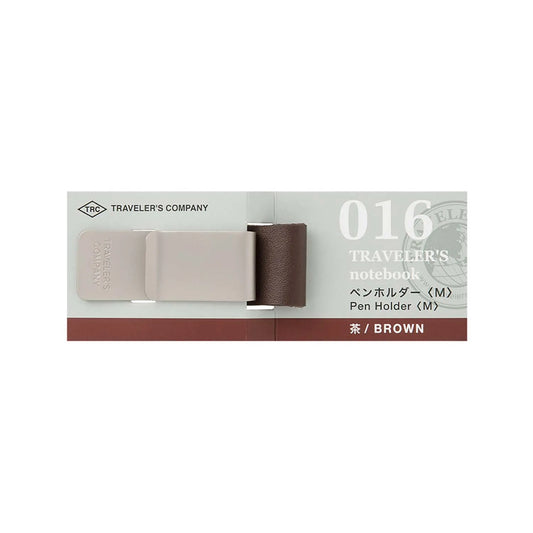 Brown leather pen holder for Traveler’s Notebook – medium size, clips onto refill, in stock South Africa