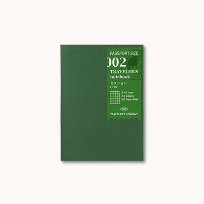 TRAVELER’S notebook Passport Size Refill 002 – Grid notebook with 5mm squares on MD Paper, 64 pages.