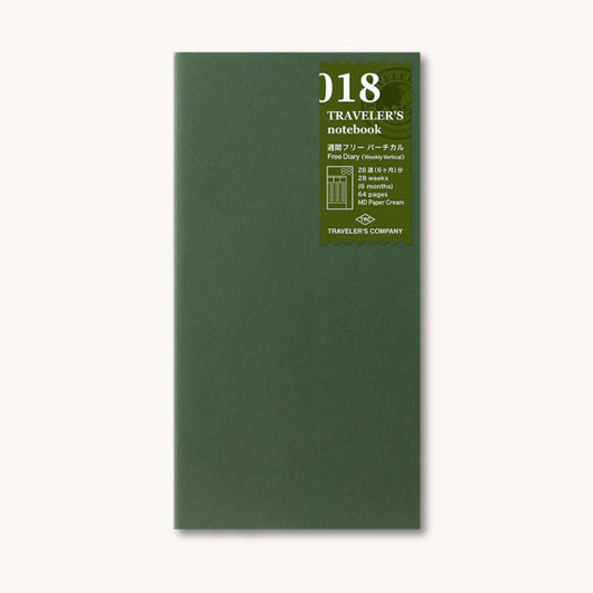 TRAVELER’S notebook Refill 018 Weekly Free Vertical | Regular Size with 28 weeks and monthly pages
