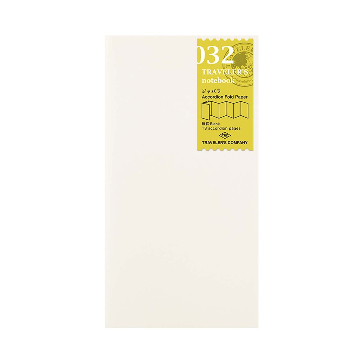 Accordion fold refill for TRAVELER’S notebook with 13 blank pages, ideal for sketching, painting or creative layouts.