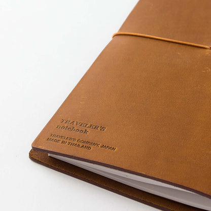 TRAVELER’S notebook Camel Regular Size leather cover by TRAVELER’S Company with blank refill, cotton bag and spare band