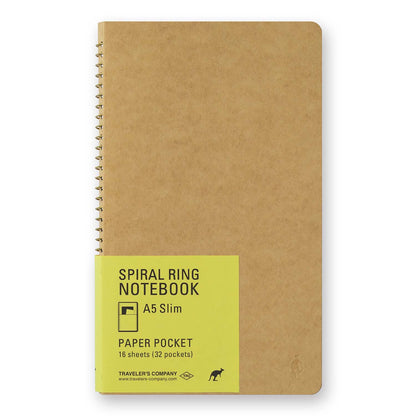TRC Spiral Ring Notebook A5 Slim with kraft cover and internal paper pocket pages