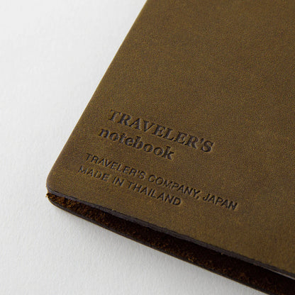 TRAVELER’S notebook Starter Kit in Olive – Regular Size leather cover with blank refill, cotton bag, and spare band