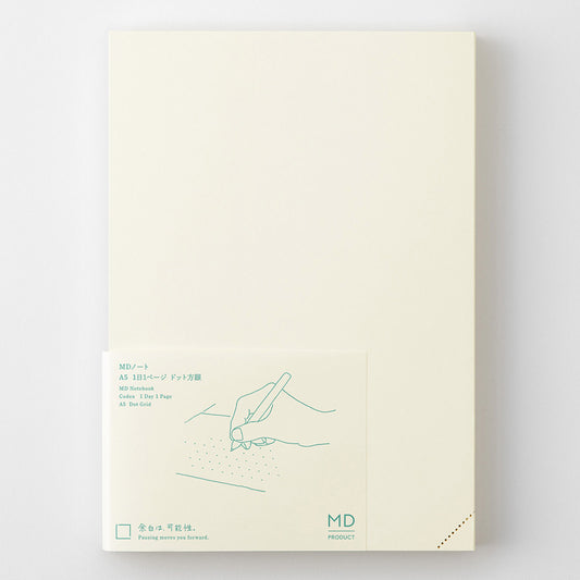 MD Product A5 Codex 1 Day 1 Page dot grid notebook with cream MD Paper pages and exposed spine