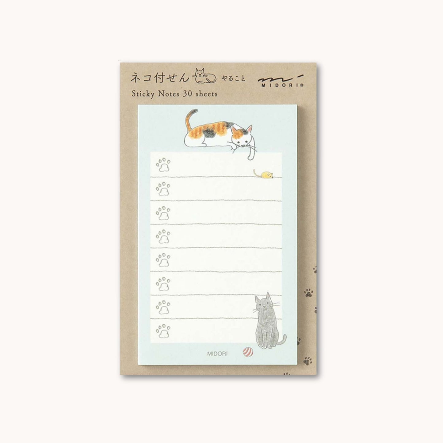  Midori To-Do Sticky Notes Cat Green featuring a checklist layout and playful cat illustrations