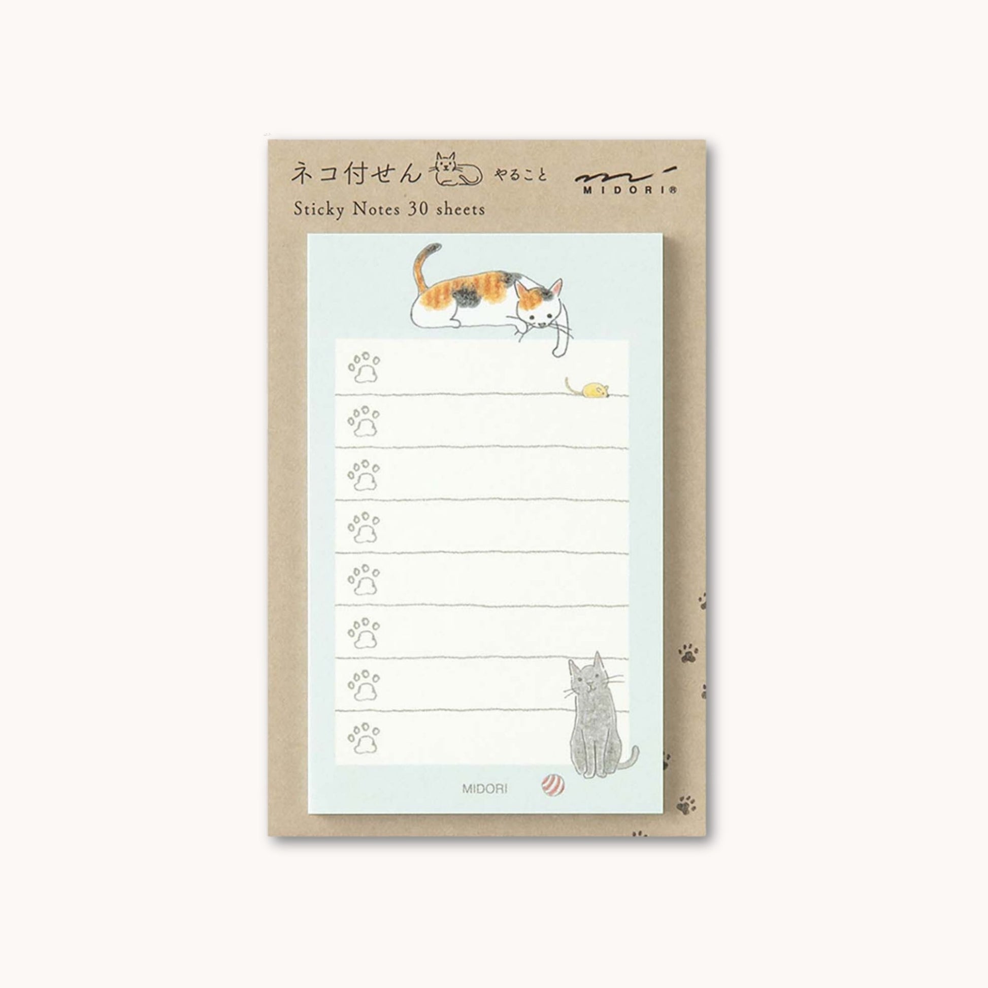  Midori To-Do Sticky Notes Cat Green featuring a checklist layout and playful cat illustrations