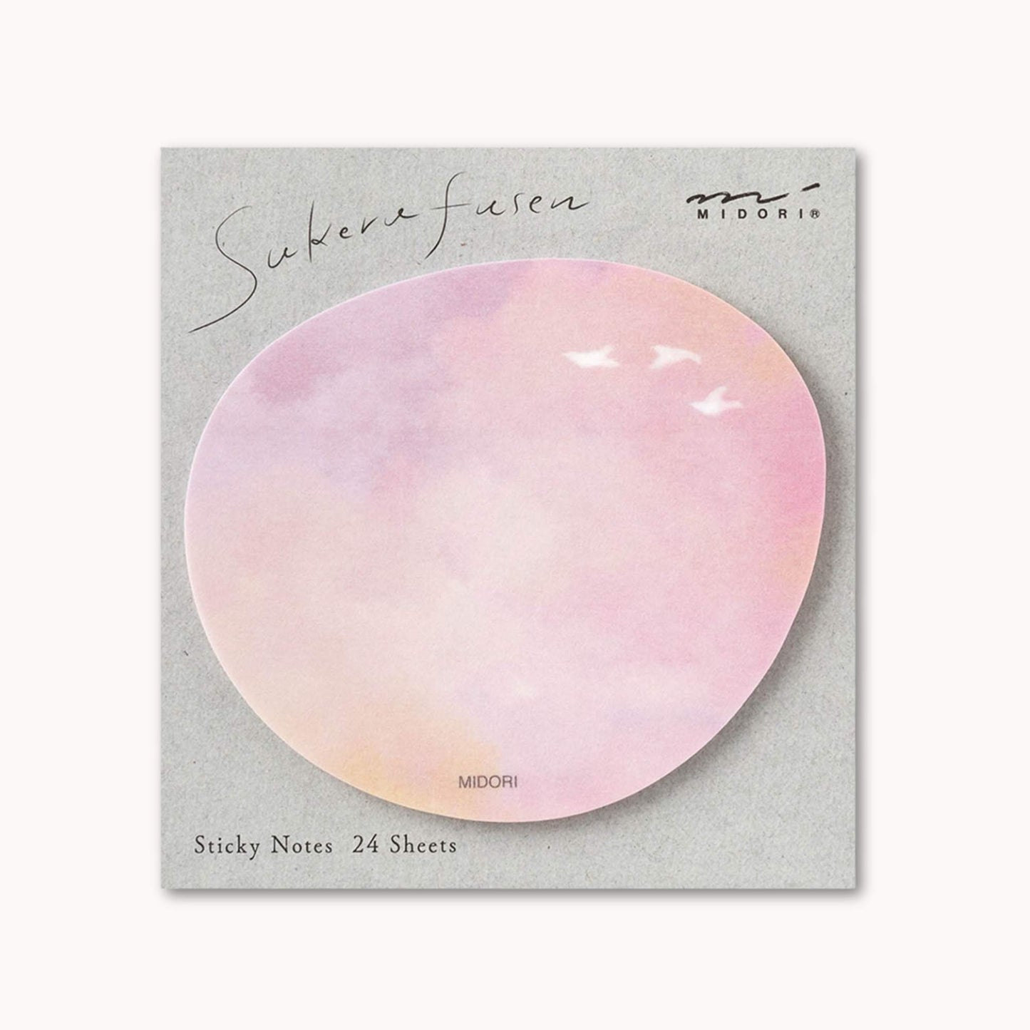 Midori Translucent Sticky Notes Sunset featuring a soft pink and peach sky design
