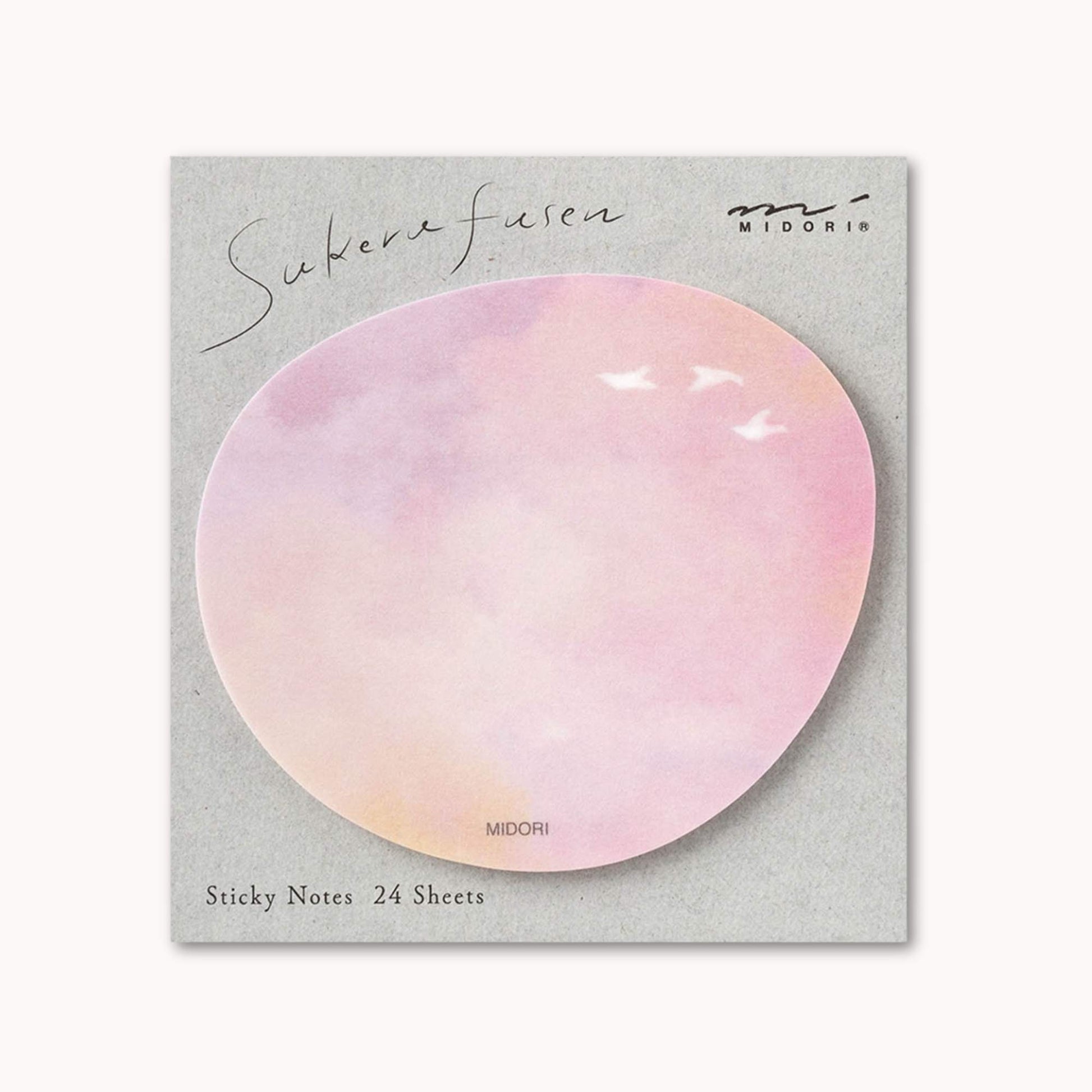 Midori Translucent Sticky Notes Sunset featuring a soft pink and peach sky design
