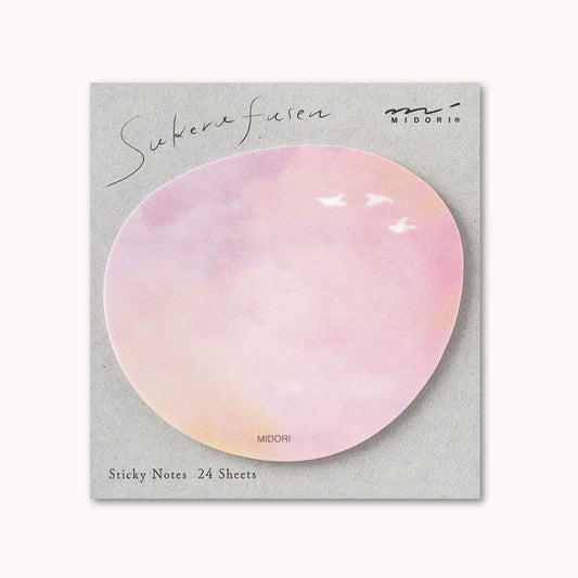 Midori Translucent Sticky Notes Sunset featuring a soft pink and peach sky design