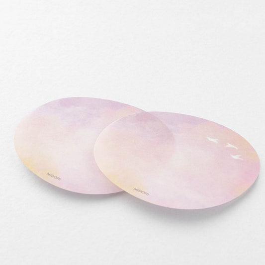 Midori Translucent Sticky Notes Sunset featuring a soft pink and peach sky design