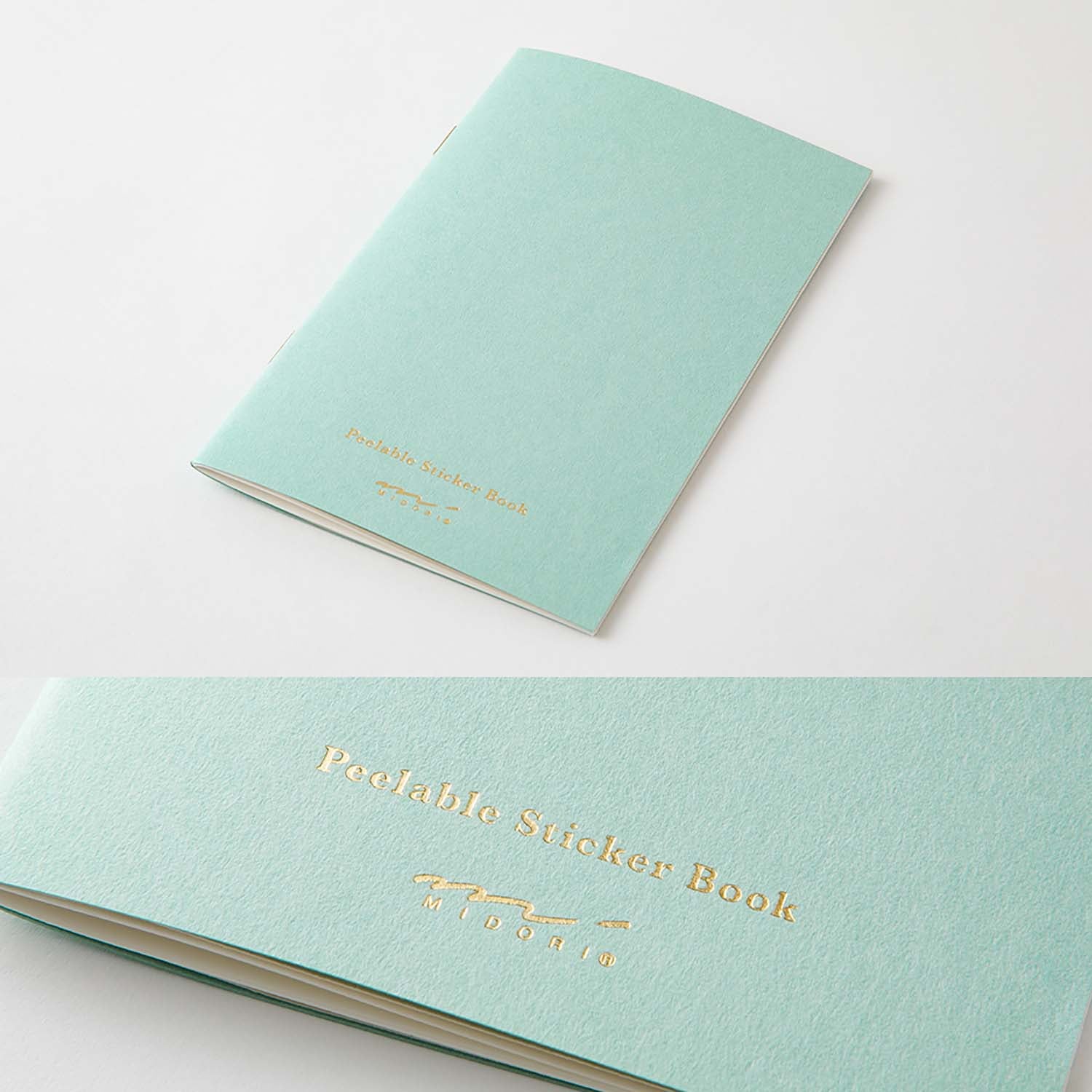 Midori sticker book with pocket in light blue—20 peel-off pages plus 2 pockets for carrying stickers on the go