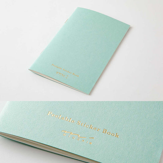 Midori sticker book with pocket in light blue—20 peel-off pages plus 2 pockets for carrying stickers on the go
