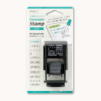 Midori rotating planner stamp with to-do lists, checkboxes and heading banner designs, pre-inked paintable Japanese stationery stamp
