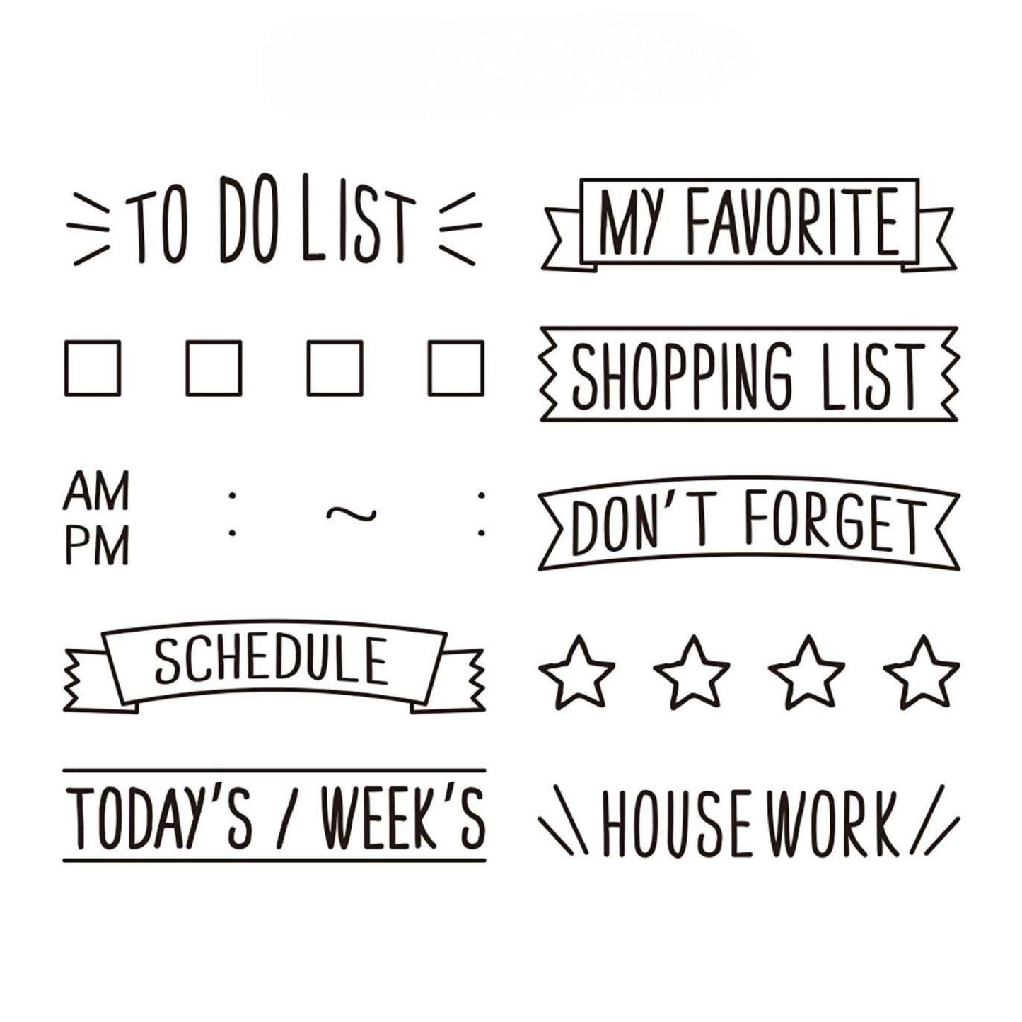 Midori rotating planner stamp with to-do lists, checkboxes and heading banner designs, pre-inked paintable Japanese stationery stamp