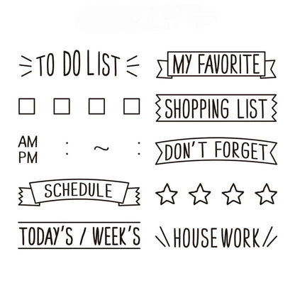 Midori rotating planner stamp with to-do lists, checkboxes and heading banner designs, pre-inked paintable Japanese stationery stamp