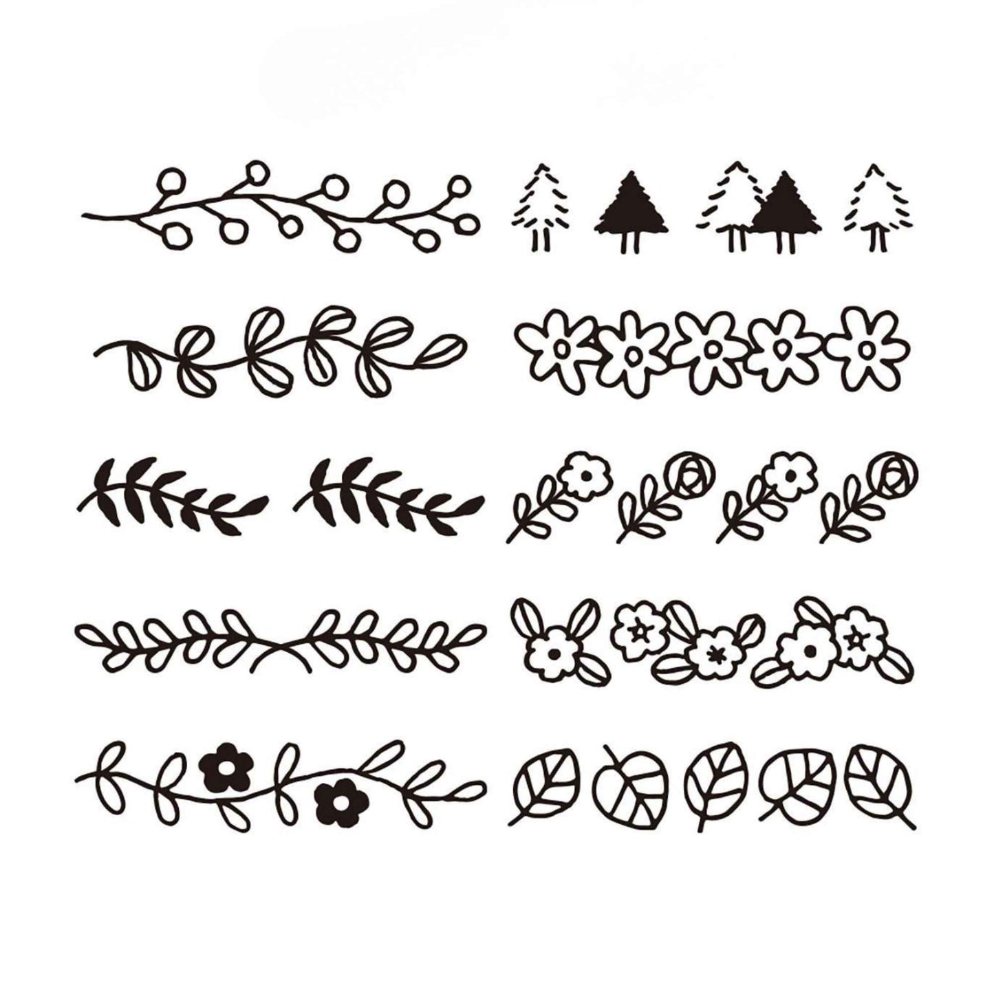 Midori rotating botanical stamp with multiple leaf and floral designs, pre-inked paintable Japanese stationery stamp