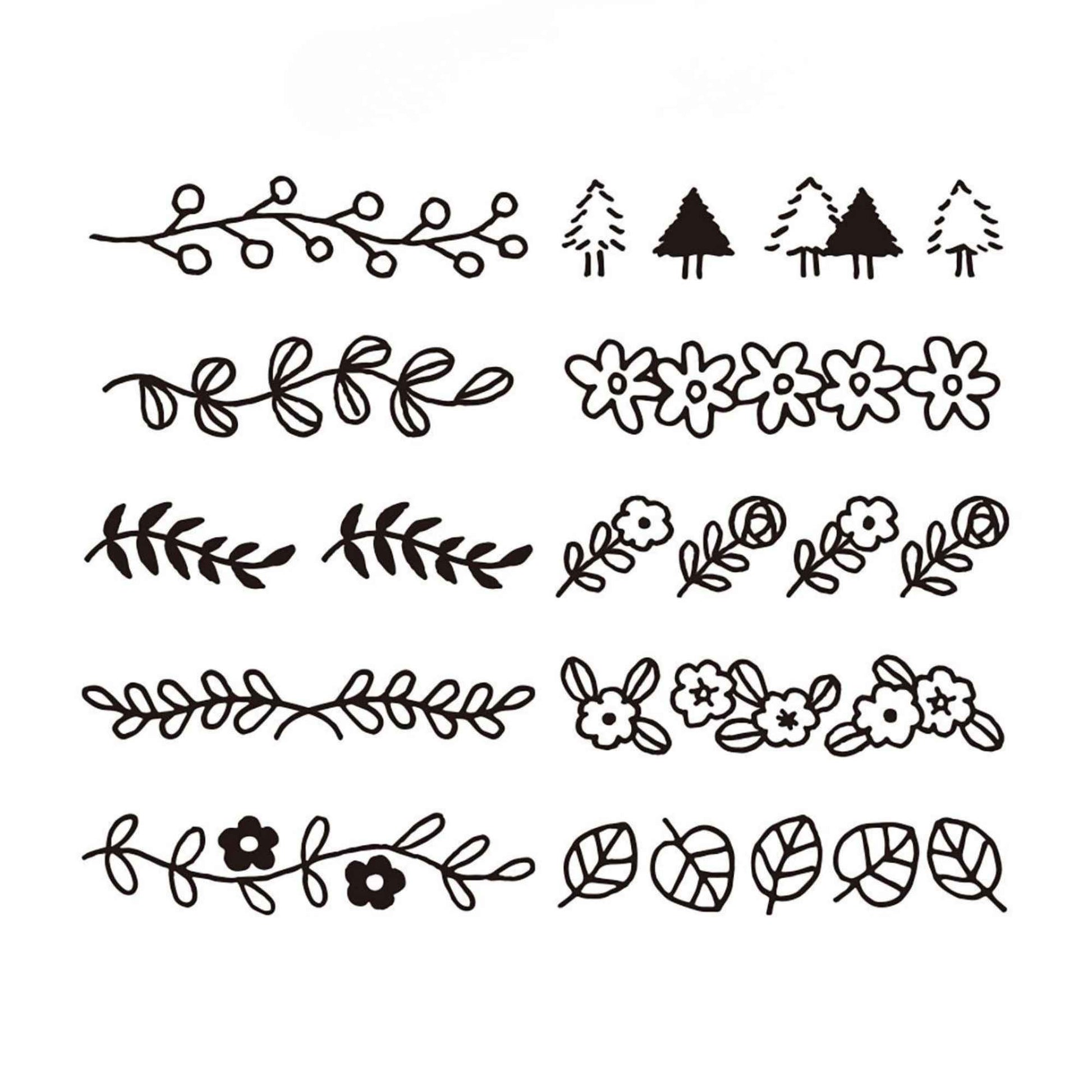 Midori rotating botanical stamp with multiple leaf and floral designs, pre-inked paintable Japanese stationery stamp