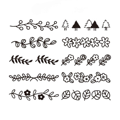 Midori rotating botanical stamp with multiple leaf and floral designs, pre-inked paintable Japanese stationery stamp