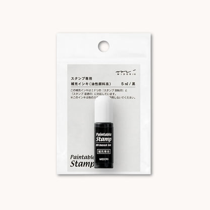 Midori paintable stamp refill ink bottle in black, 5ml oil-based ink for pre-inked stamps, Japanese stationery