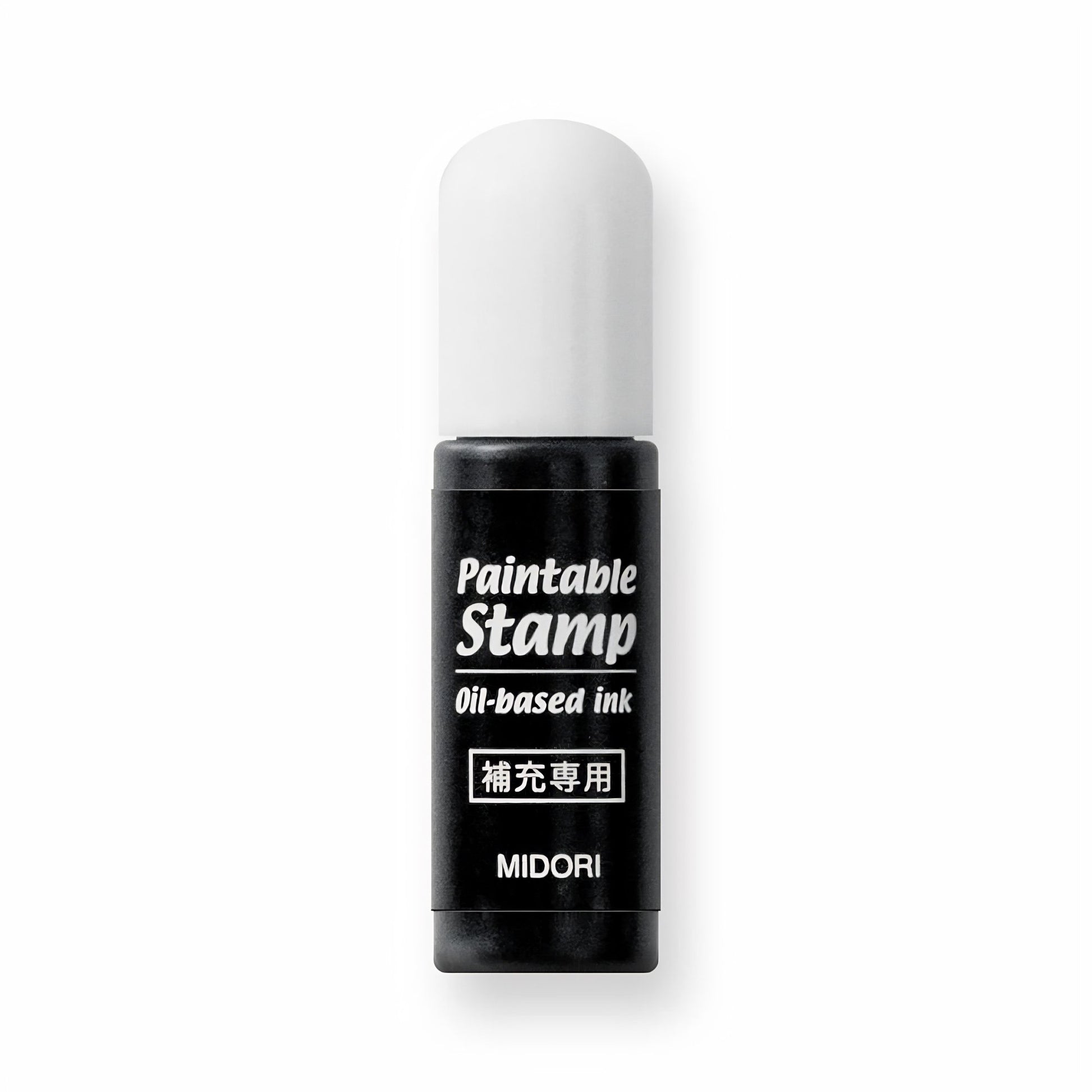 Midori paintable stamp refill ink bottle in black, 5ml oil-based ink for pre-inked stamps, Japanese stationery