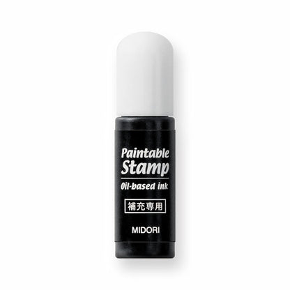 Midori paintable stamp refill ink bottle in black, 5ml oil-based ink for pre-inked stamps, Japanese stationery